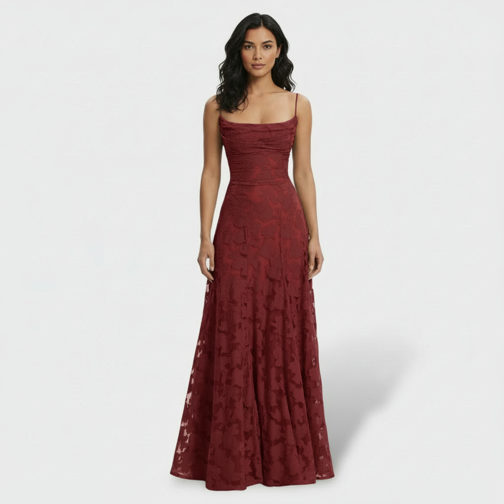 Damen Partykleid Lena – Lang, Floralprint, offener Rücken