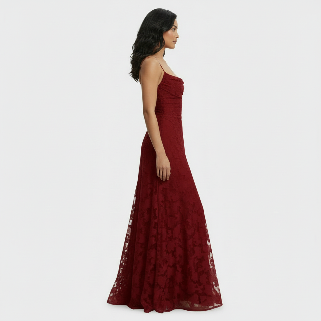 Damen Partykleid Lena – Lang, Floralprint, offener Rücken