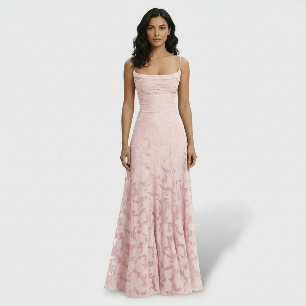 Damen Partykleid Lena – Lang, Floralprint, offener Rücken