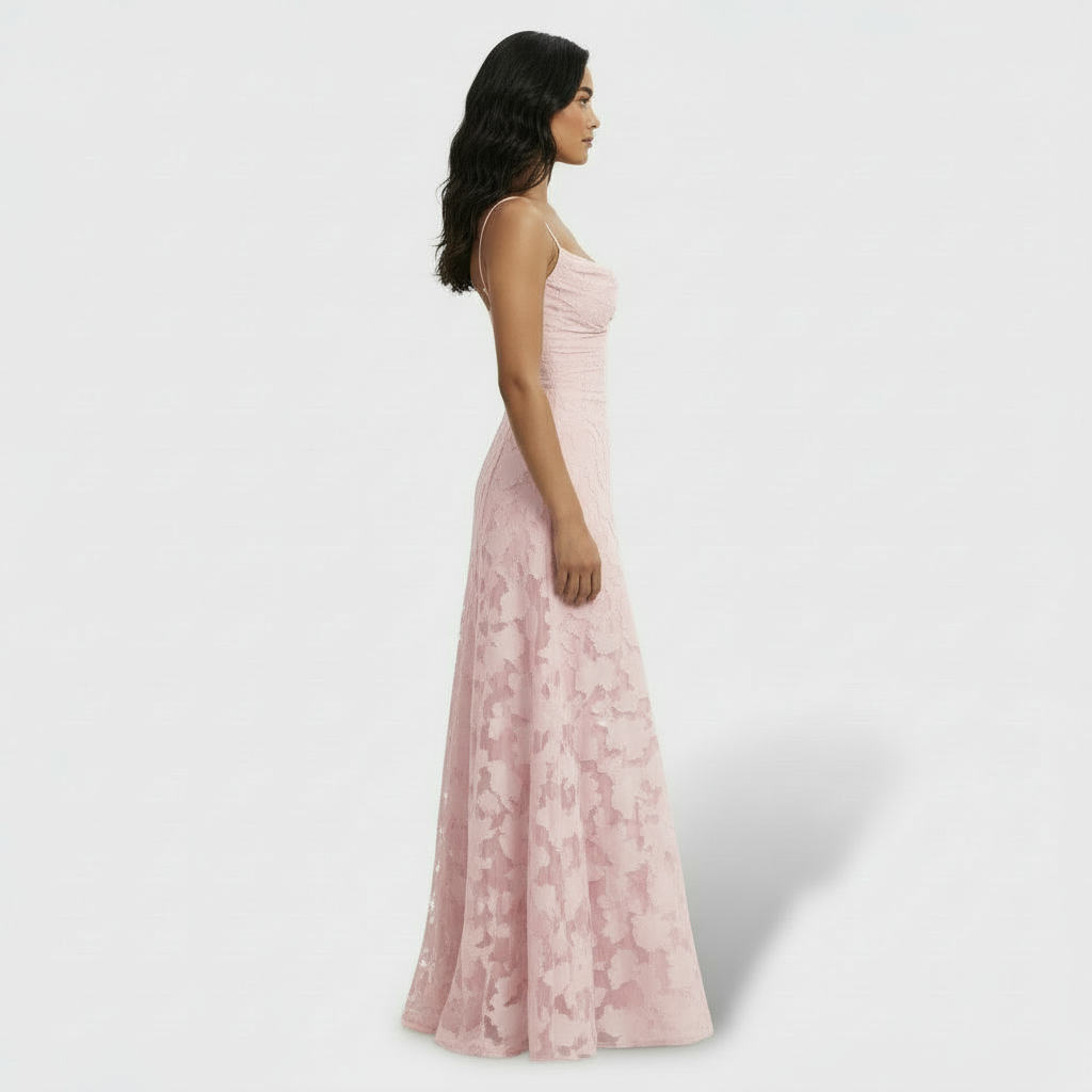Damen Partykleid Lena – Lang, Floralprint, offener Rücken