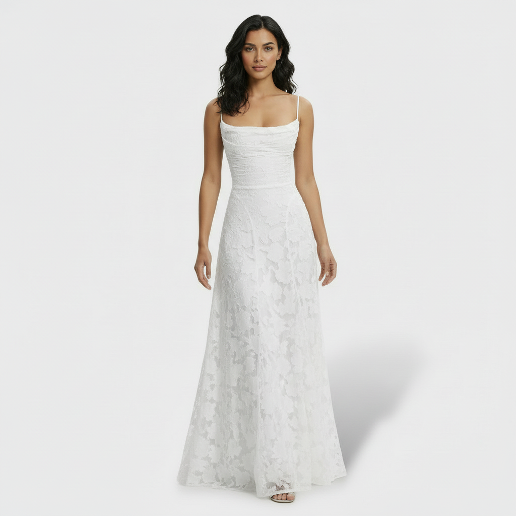 Damen Partykleid Lena – Lang, Floralprint, offener Rücken