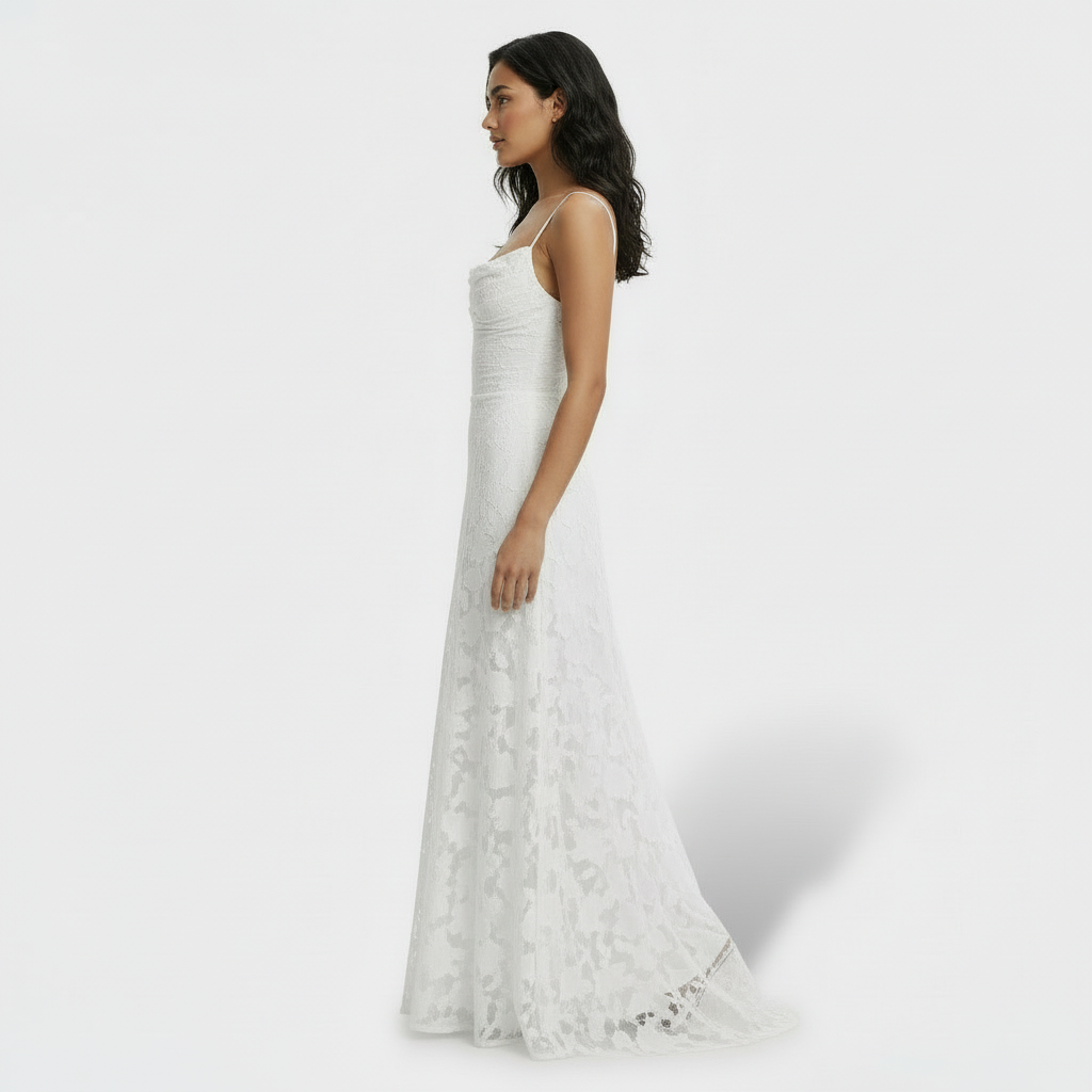 Damen Partykleid Lena – Lang, Floralprint, offener Rücken