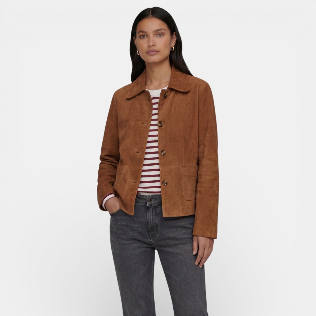 Damen Wildlederjacke Greta – Braun, Weiches Leder, Übergangsjacke