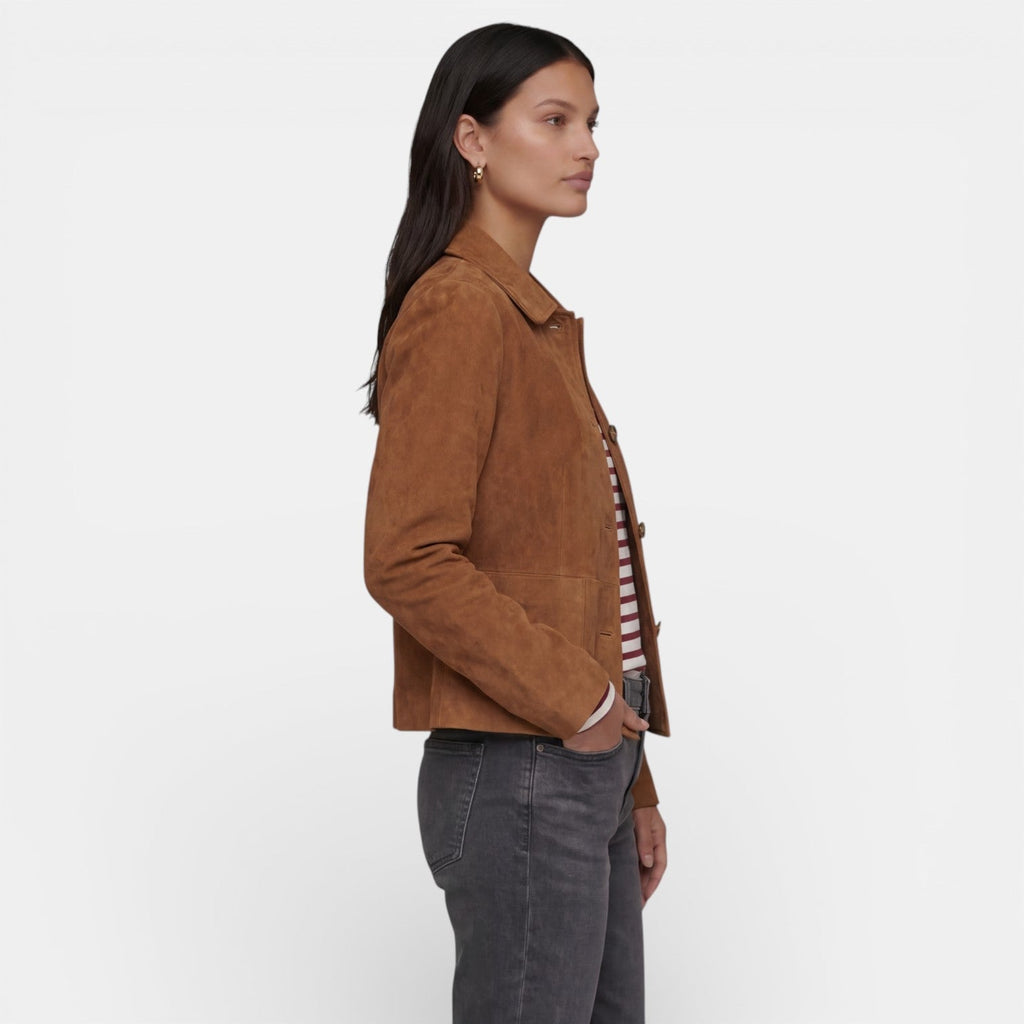 Damen Wildlederjacke Greta – Braun, Weiches Leder, Übergangsjacke