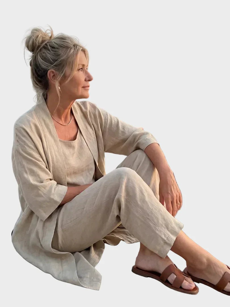 Damen Leinenanzug Emma – Weites Schnittmuster, 3-teilig