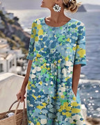 Damenkleid Midi Lina – florales Muster, locker fließender Schnitt