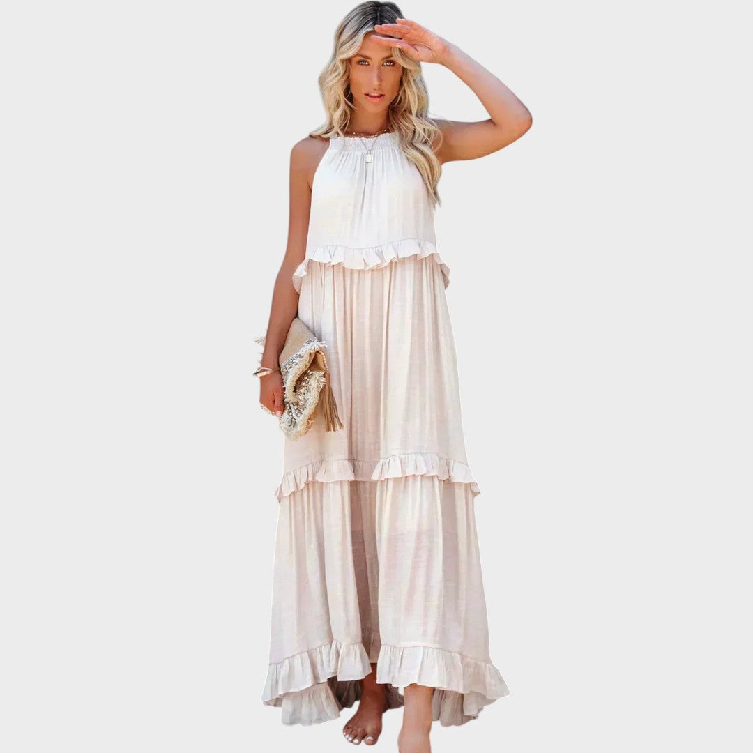 Damen Kleid ohne Ärmel Emma – Volantdetails fließender Schnitt