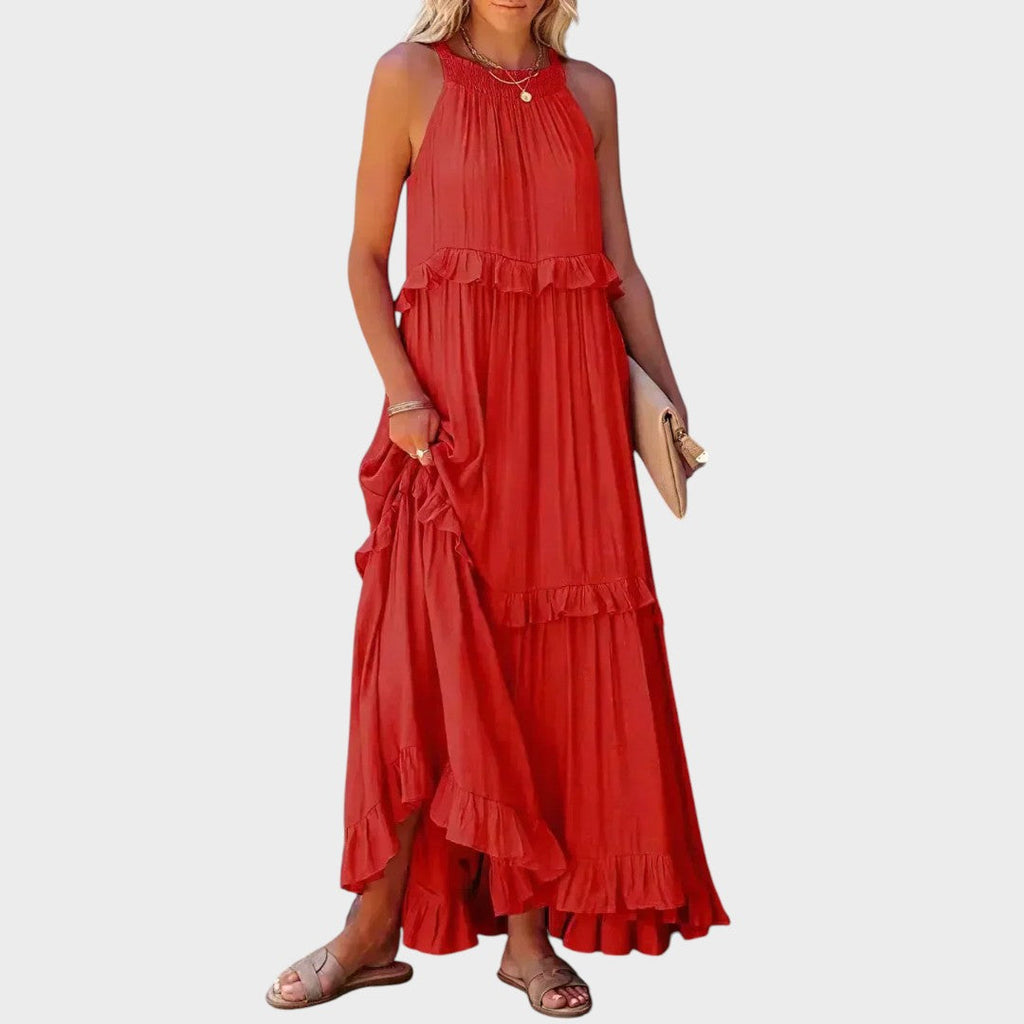 Damen Kleid ohne Ärmel Emma – Volantdetails fließender Schnitt