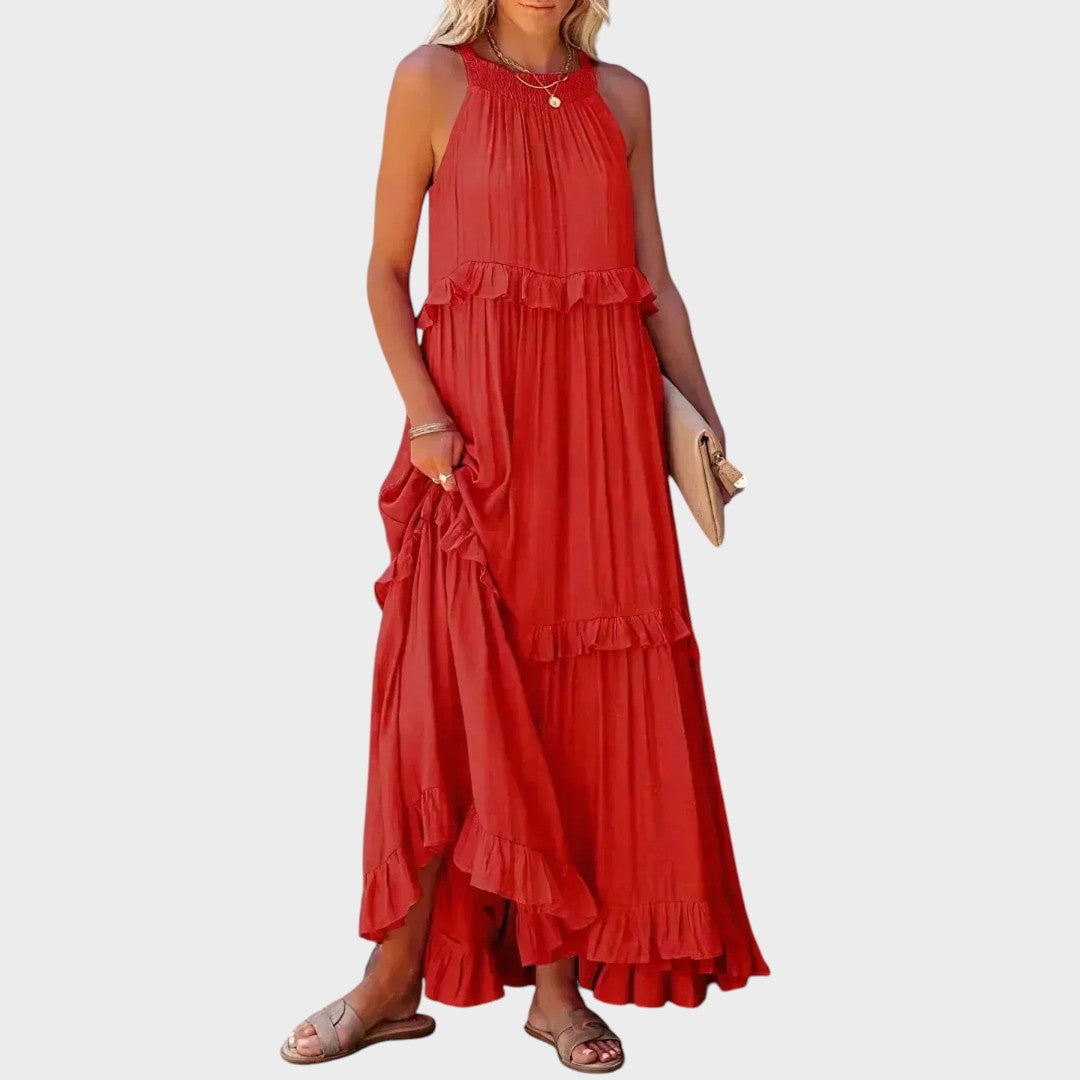 Damen Kleid ohne Ärmel Emma – Volantdetails fließender Schnitt