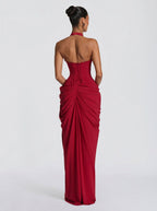 Damen Abendkleid Emma – Neckholder, Seitenschlitz, fließend