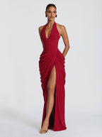 Damen Abendkleid Emma – Neckholder, Seitenschlitz, fließend
