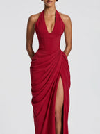 Damen Abendkleid Emma – Neckholder, Seitenschlitz, fließend