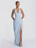 Damen Abendkleid Emma – Neckholder, Seitenschlitz, fließend