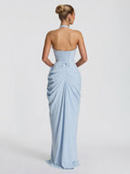 Damen Abendkleid Emma – Neckholder, Seitenschlitz, fließend