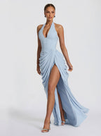Damen Abendkleid Emma – Neckholder, Seitenschlitz, fließend