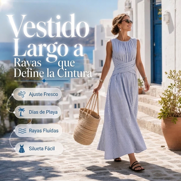Damen Kleid Sophie – Gestreift mit Wickelgürtel, fließend
