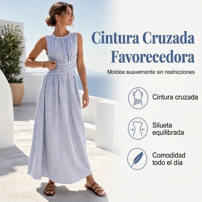 Damen Kleid Sophie – Gestreift mit Wickelgürtel, fließend