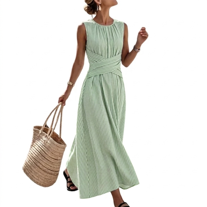 Damen Kleid Sophie – Gestreift mit Wickelgürtel, fließend
