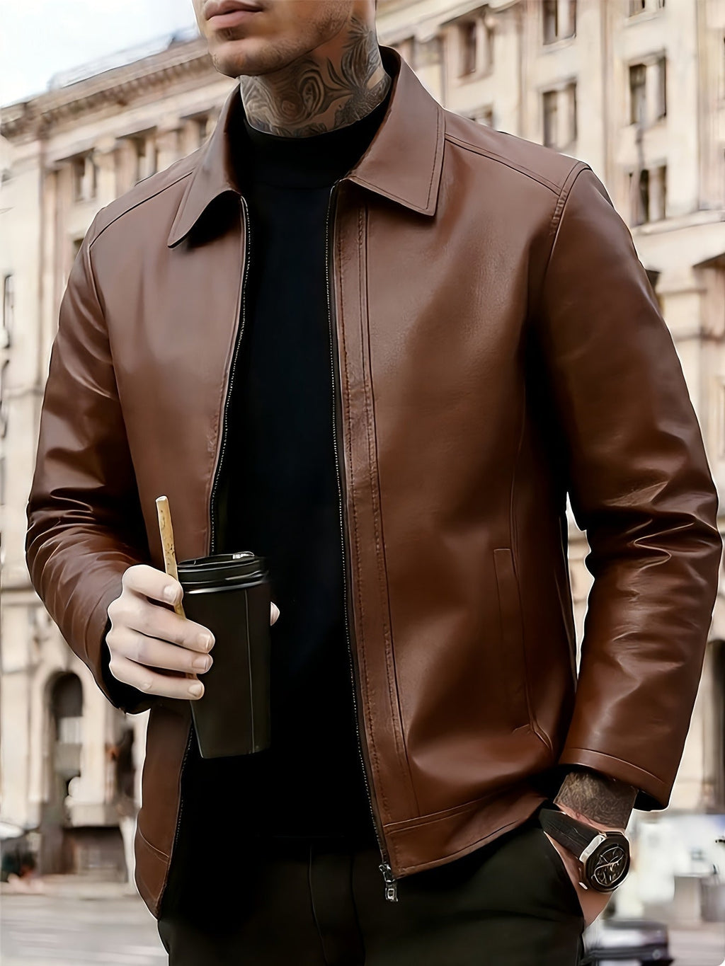 Herren Lederjacke Diego – Motorrad-Style, Reißverschluss