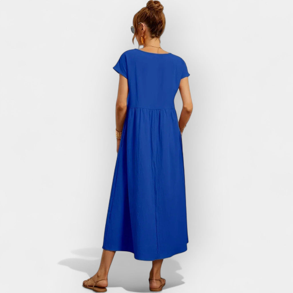 Damen Midi-Kleid Katharina – Baumwolle mit Taschen, Kurzarm