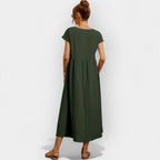 Damen Midi-Kleid Katharina – Baumwolle mit Taschen, Kurzarm