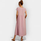Damen Midi-Kleid Katharina – Baumwolle mit Taschen, Kurzarm