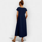 Damen Midi-Kleid Katharina – Baumwolle mit Taschen, Kurzarm