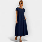 Damen Midi-Kleid Katharina – Baumwolle mit Taschen, Kurzarm