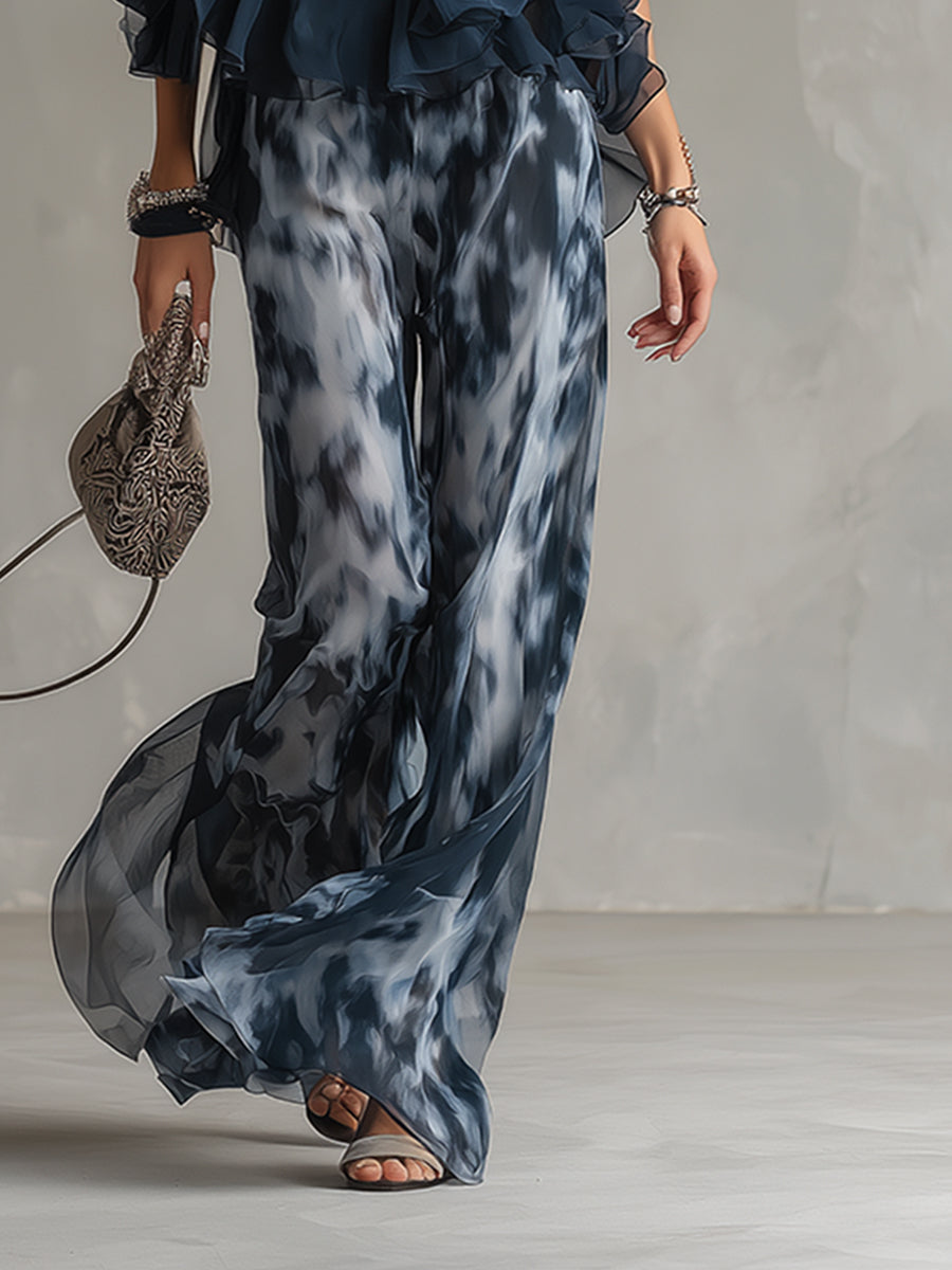 Damen Hochzeitsgastanzug Lena – Volant-Neckholder mit Palazzohose
