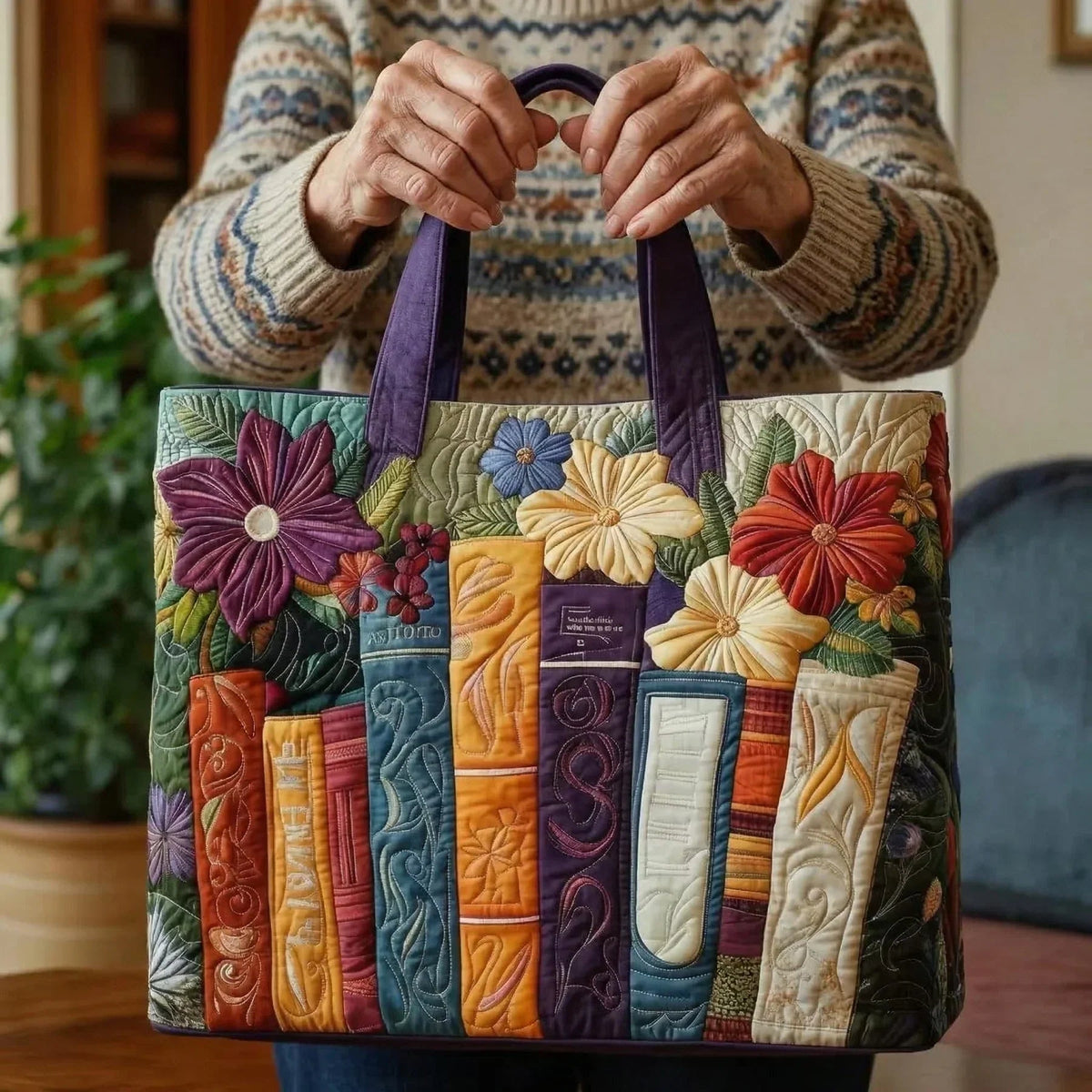 Damen Tote Bag Sophie – Handgesteppt, Patchwork, einzigartiger Print