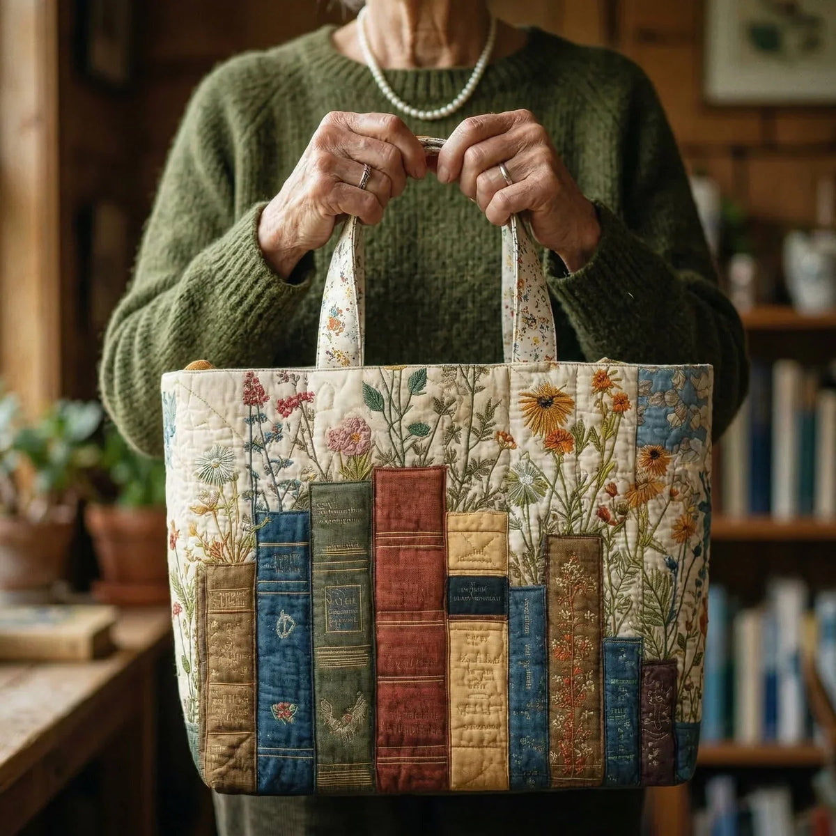 Damen Tote Bag Sophie – Handgesteppt, Patchwork, einzigartiger Print