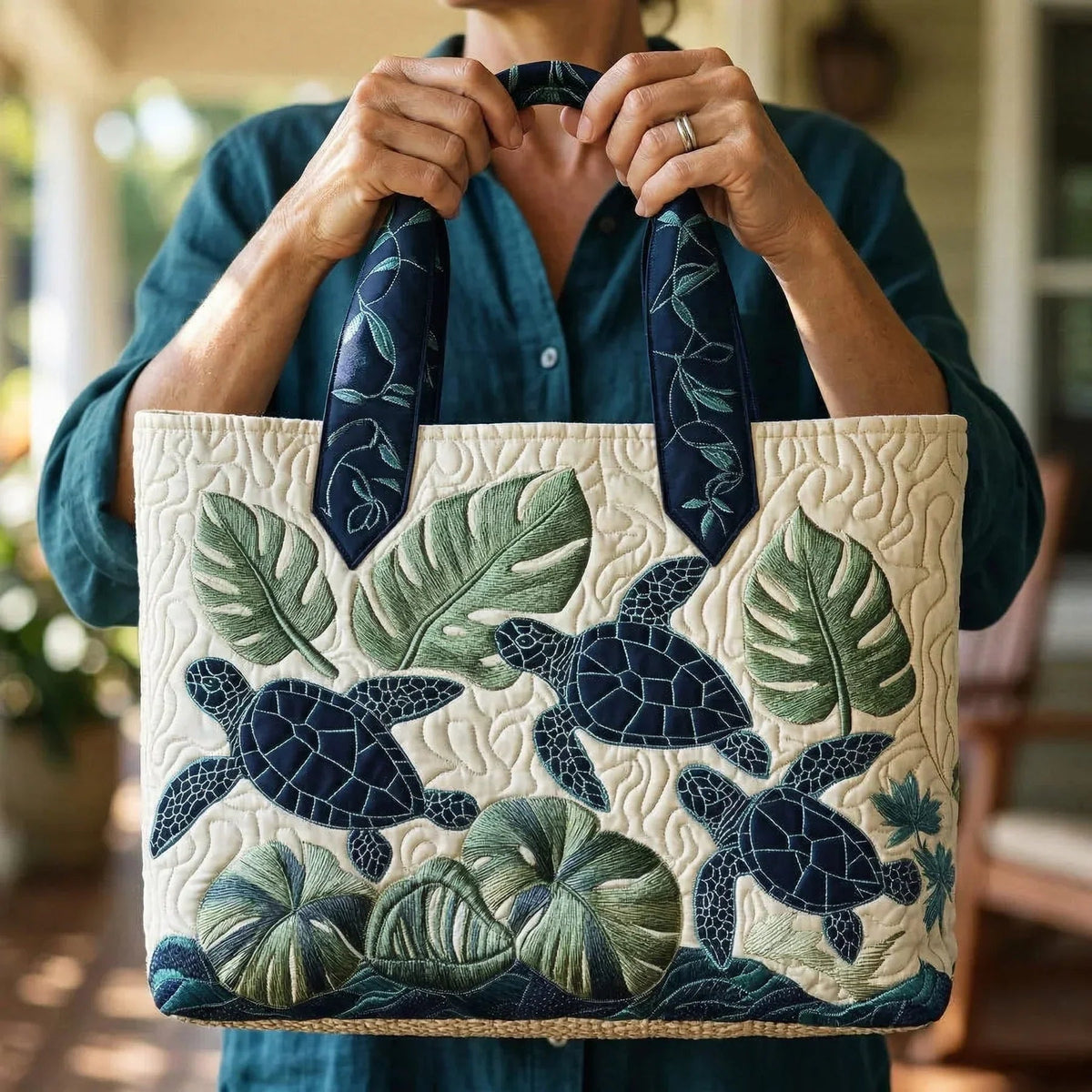 Damen Tote Bag Sophie – Handgesteppt, Patchwork, einzigartiger Print