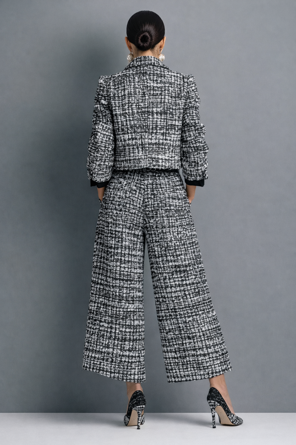 Damen Tweed Anzug Emma – Blazer kurz mit Palazzo-Hose