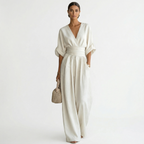 Damen Leinen Jumpsuit Emma – V-Ausschnitt, Gürtel, fließend