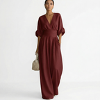 Damen Leinen Jumpsuit Emma – V-Ausschnitt, Gürtel, fließend