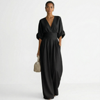 Damen Leinen Jumpsuit Emma – V-Ausschnitt, Gürtel, fließend