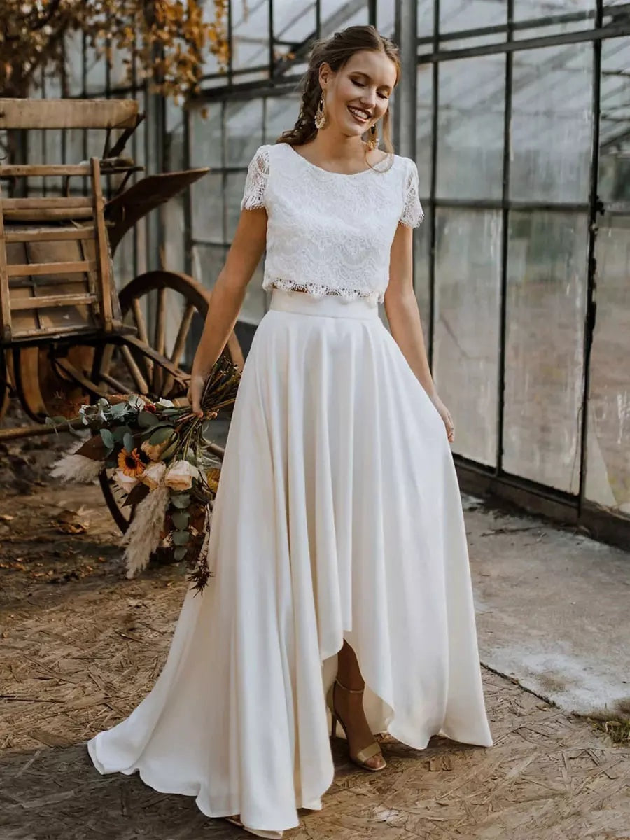Damen Hochzeitskleid zweiteilig Clara – Spitze asymmetrisch lang