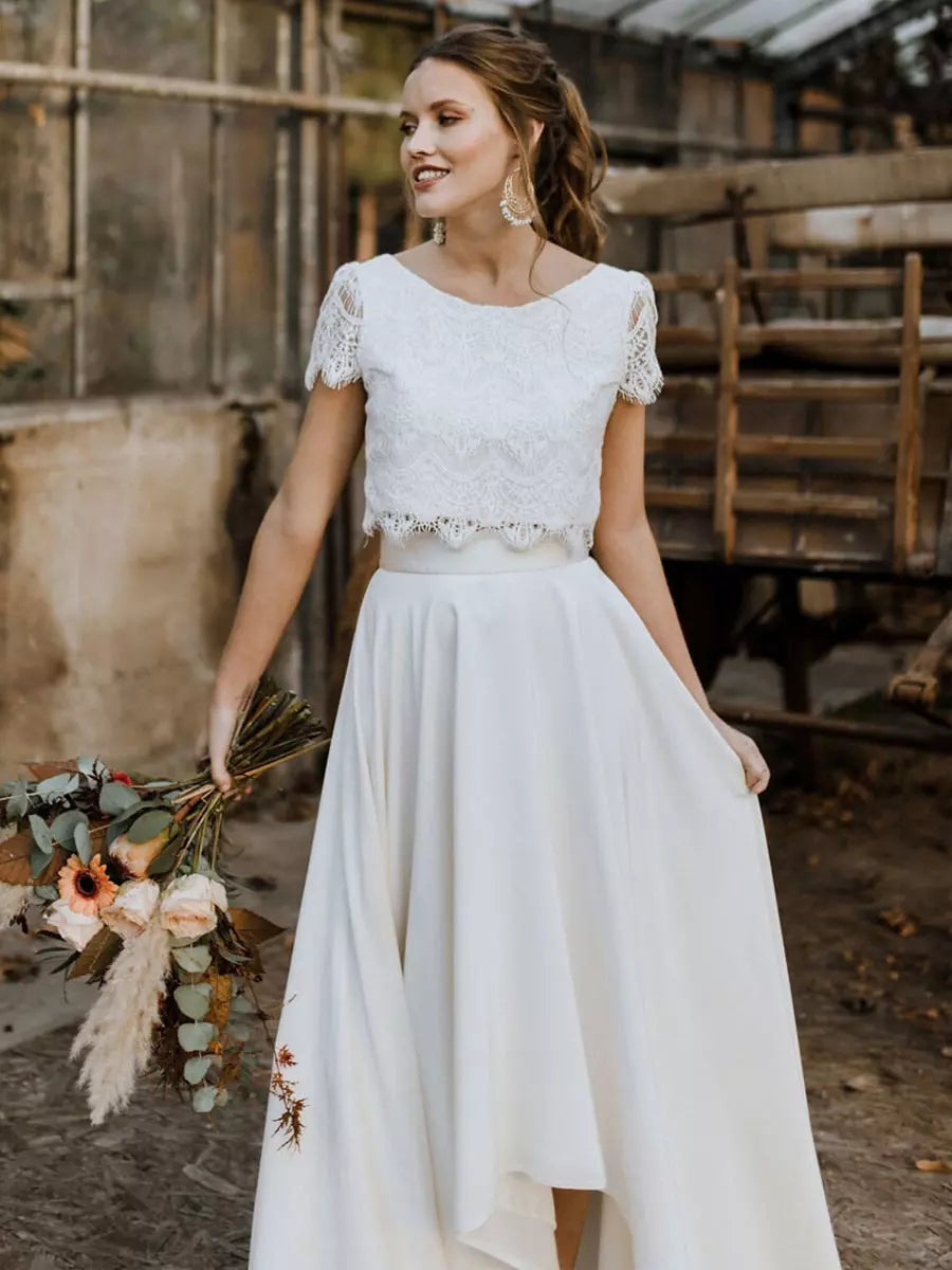 Damen Hochzeitskleid zweiteilig Clara – Spitze asymmetrisch lang