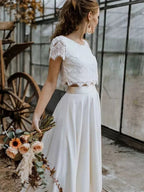 Damen Hochzeitskleid zweiteilig Clara – Spitze asymmetrisch lang