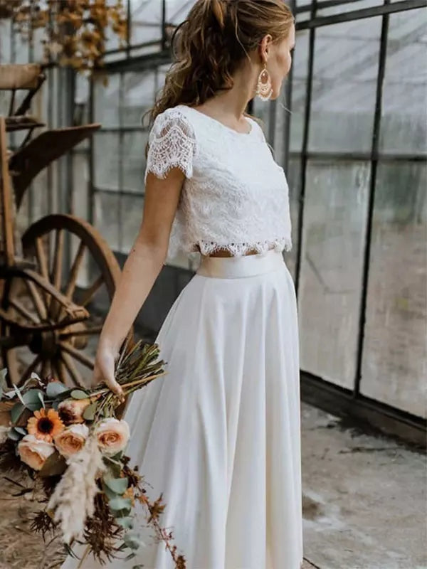 Damen Hochzeitskleid zweiteilig Clara – Spitze asymmetrisch lang