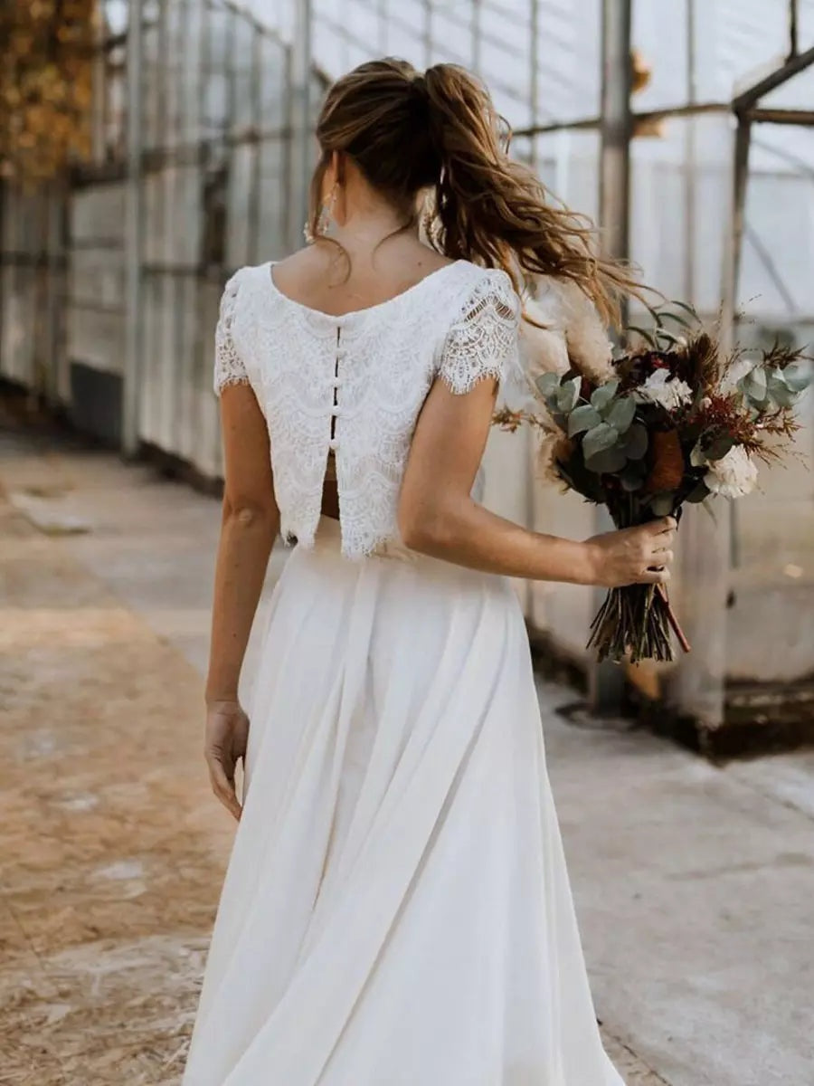 Damen Hochzeitskleid zweiteilig Clara – Spitze asymmetrisch lang