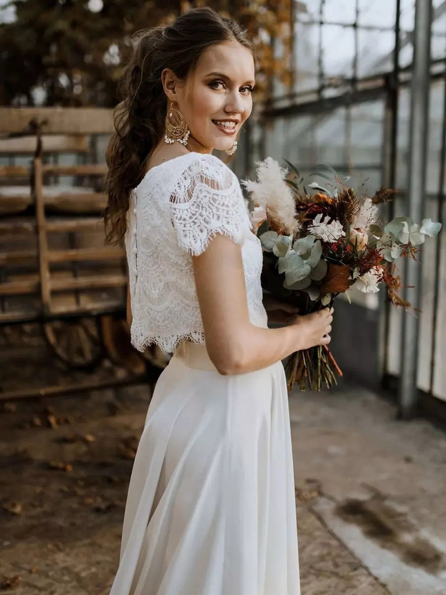 Damen Hochzeitskleid zweiteilig Clara – Spitze asymmetrisch lang