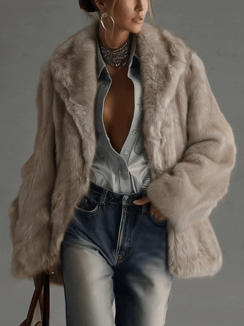 Damen Oversize Mantel Lena – Kunstfell, Taupe, kuschelig
