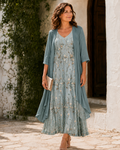 Damen Kleidset Lena – Blütenbesticktes Kleid mit Duster