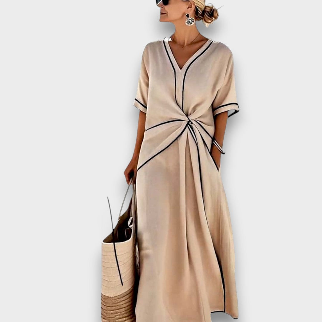 Damenkleid Lena – Sommerkleid Leinen mit V-Ausschnitt