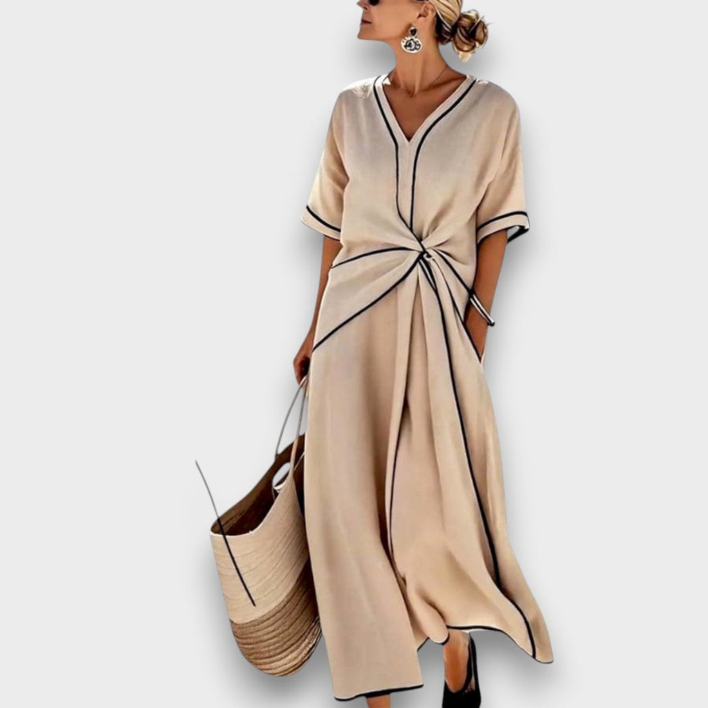 Damenkleid Lena – Sommerkleid Leinen mit V-Ausschnitt
