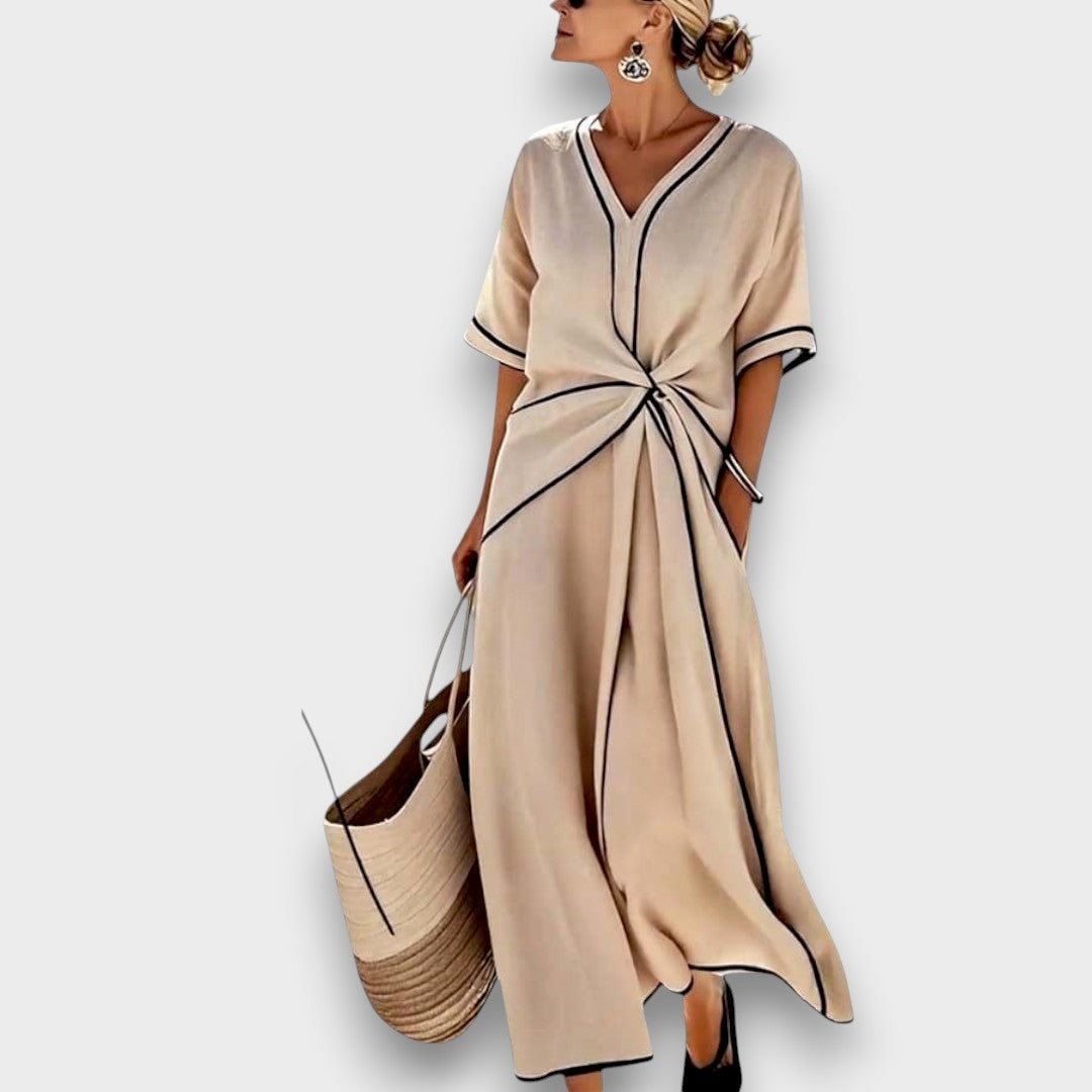 Damenkleid Lena – Sommerkleid Leinen mit V-Ausschnitt
