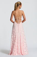 Damen Abendkleid Emma – Florales Muster, Spaghettiträger, Schnürung am Rücken