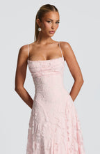 Damen Abendkleid Emma – Florales Muster, Spaghettiträger, Schnürung am Rücken