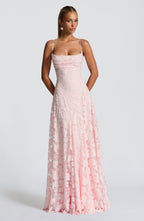 Damen Abendkleid Emma – Florales Muster, Spaghettiträger, Schnürung am Rücken
